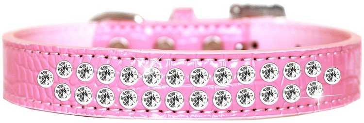 Two Row Clear Jewel Croc Dog Collar Light Pink Size 18